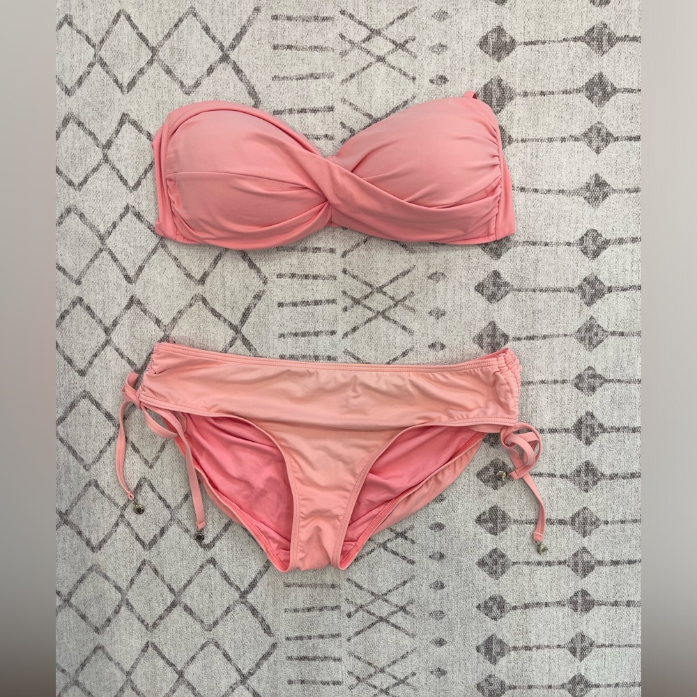 Anne Cole signature swim large pink twist bandeau bikini top side tie XL bottoms